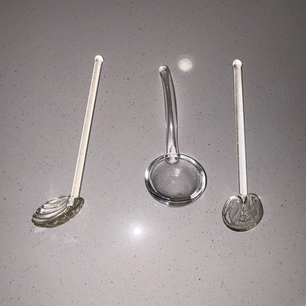 Set 3 Vintage clear Glass mayo Condiment Jam Mustard Jelly Spoon scoop Ladle